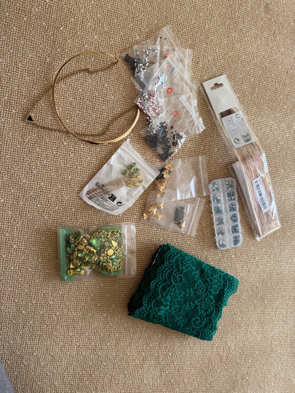 DIY rave/festival craft bundle with lace rhinestones & hair tinsel